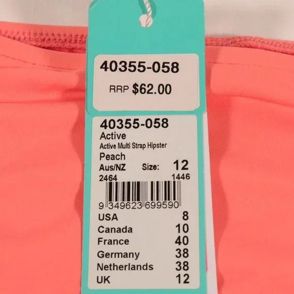NWT Seafolly Active Multi Strap Hipster in Peach - Picture 10 of 14